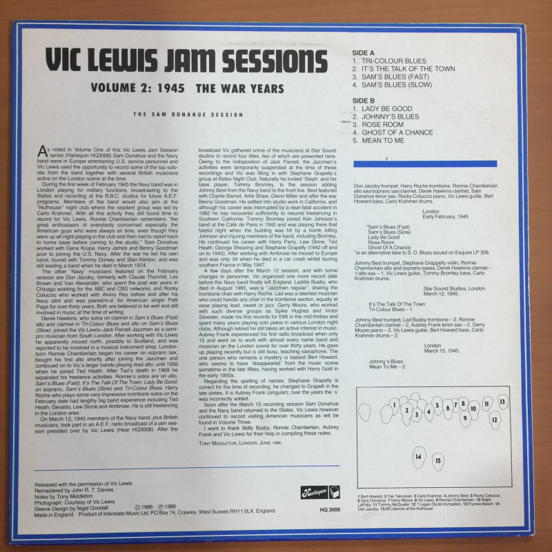 Vic Lewis ‎– Vic Lewis Jam Sessions Volume 2: 1945 the war years