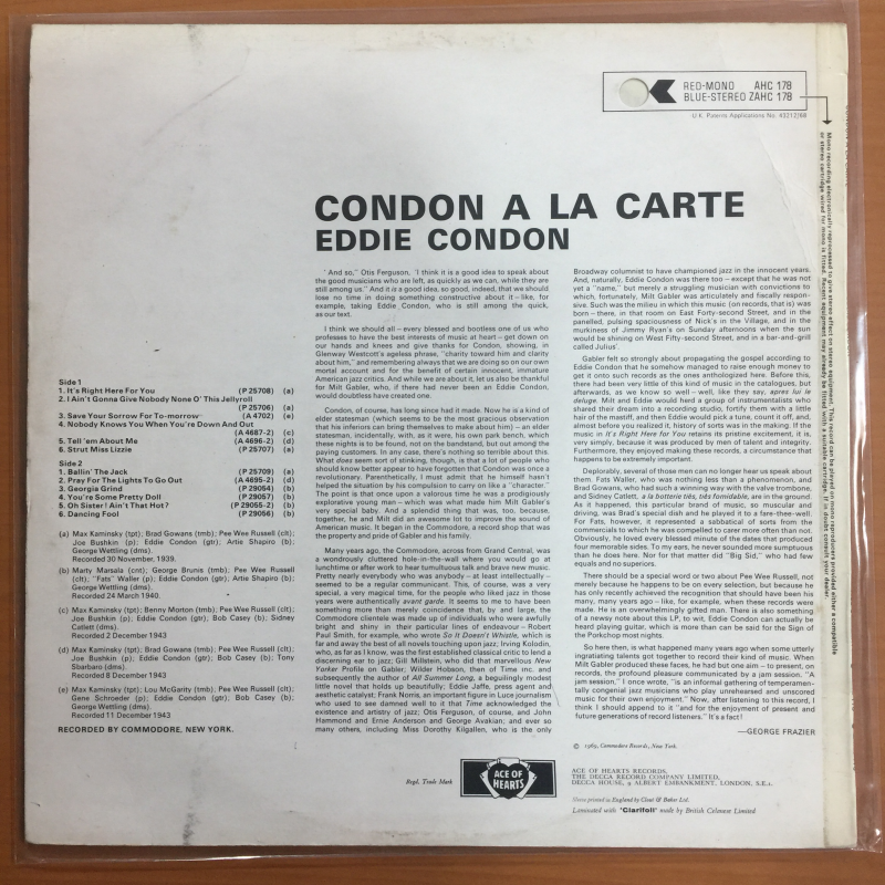 Eddie Condon ‎– Condon A La Carte