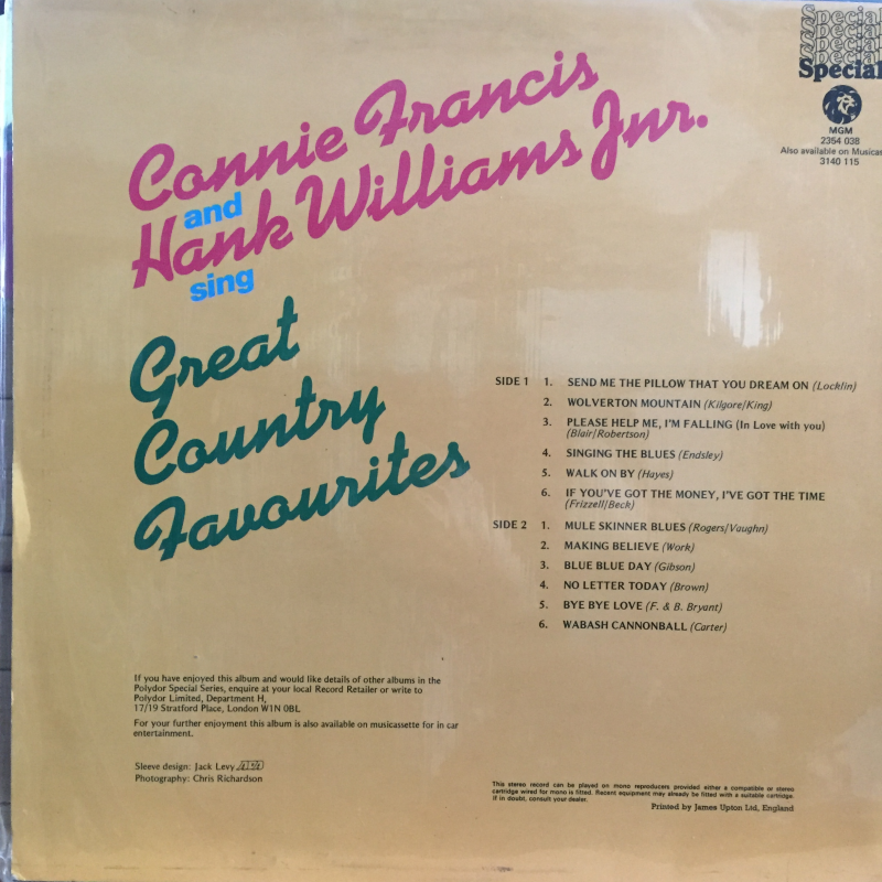 Connie Francis & Hank Williams, Jr. ‎– Sing Great Country Favorites
