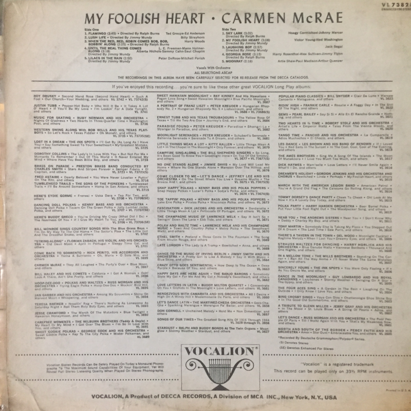 Carmen McRae ‎– My Foolish Heart