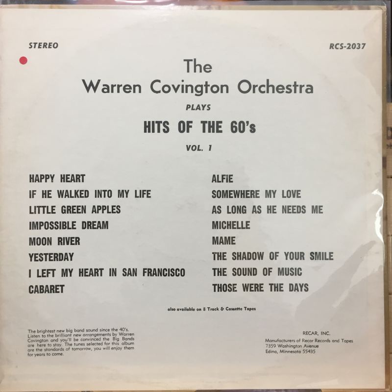 Warren Covington Orchestra* ‎– Hits Of The 60's Vol. 1