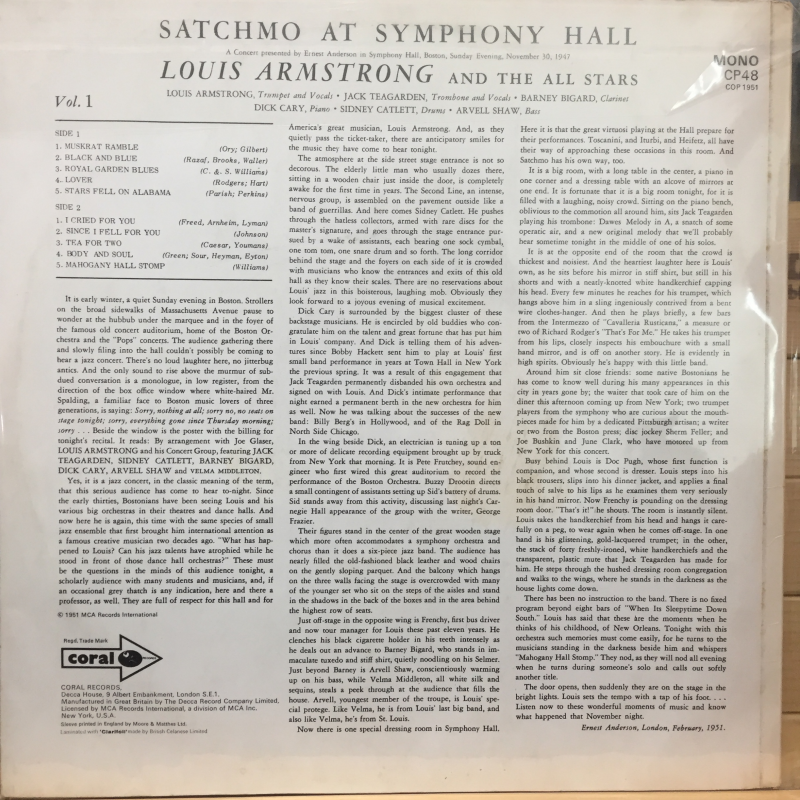 Louis Armstrong And His All-Stars ‎– Satchmo at symphony hall vol. 1