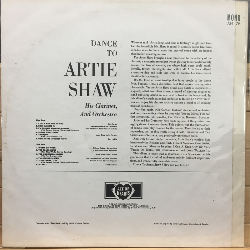 Artie Shaw And His Orchestra ‎– Dance To Artie Shaw And His Orchestra