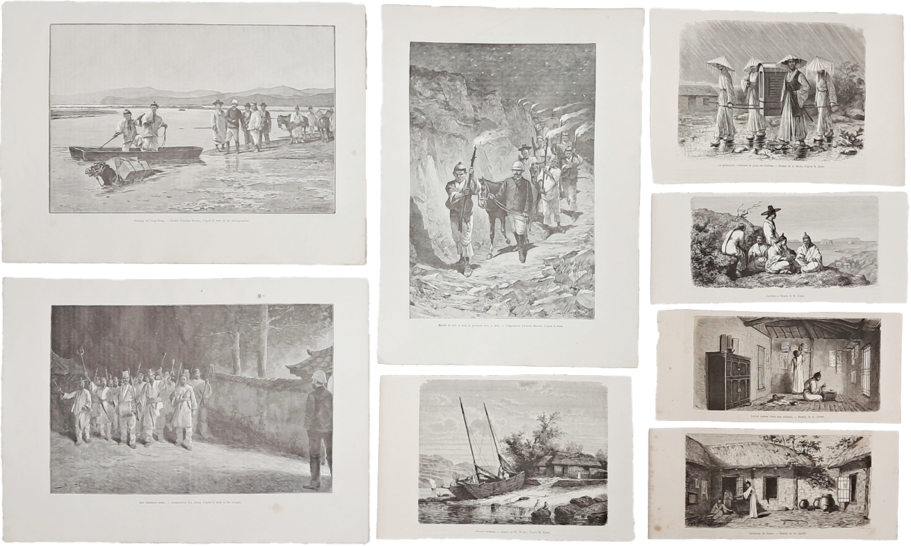 프랑스에서 제작한 조선 판화 8점 스크랩 일괄