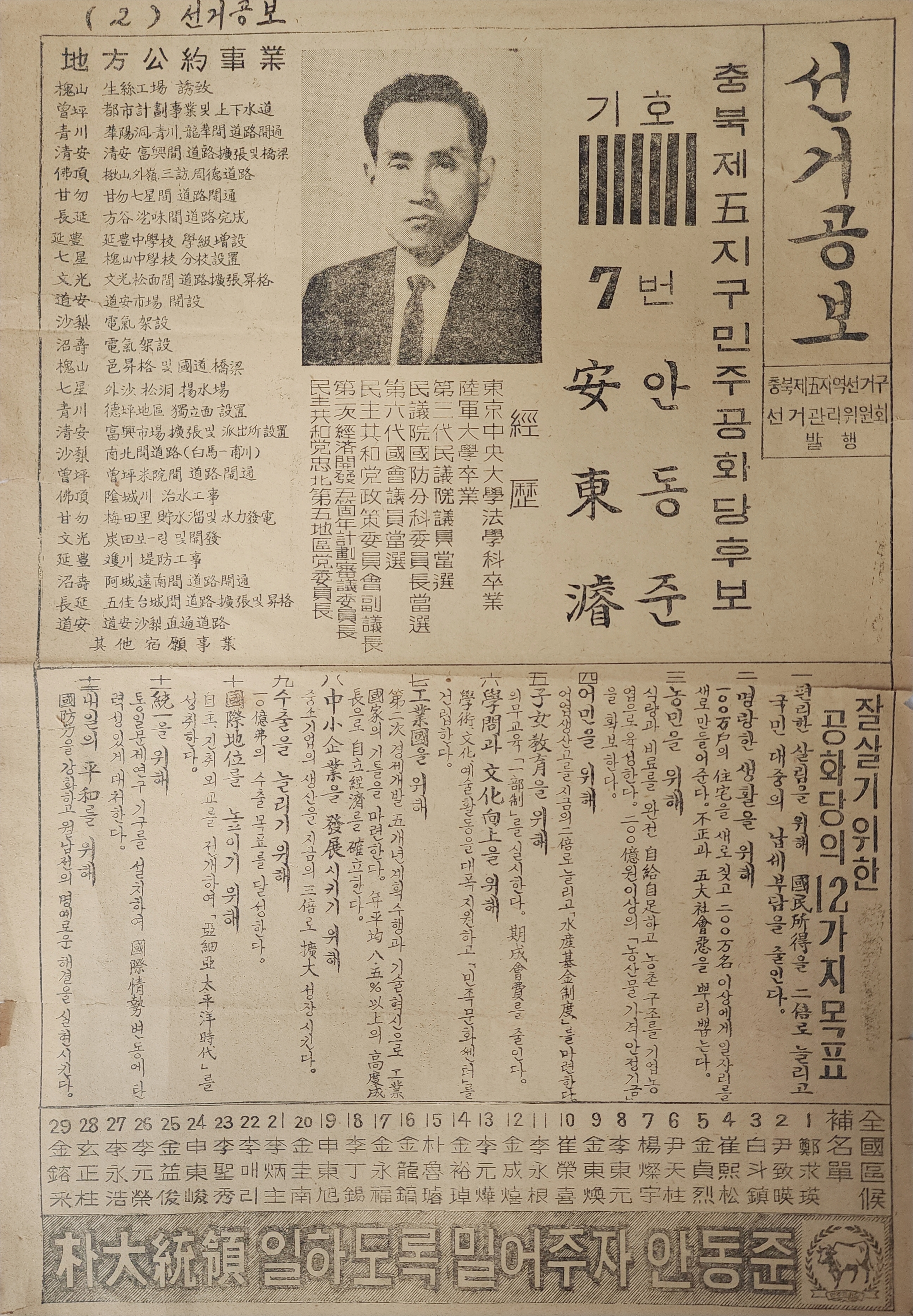 앞뒤로 여야 후보가 새겨진 제7대 국회의원 선서공보