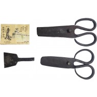[265] 조선 엿(朝鮮飴) 광고 [조선 엿의 유래(朝鮮飴の由來)] 리플릿과 옛날 무쇠 [엿 가위] 2점과 [엿 칼] 1점 등 4점 일괄