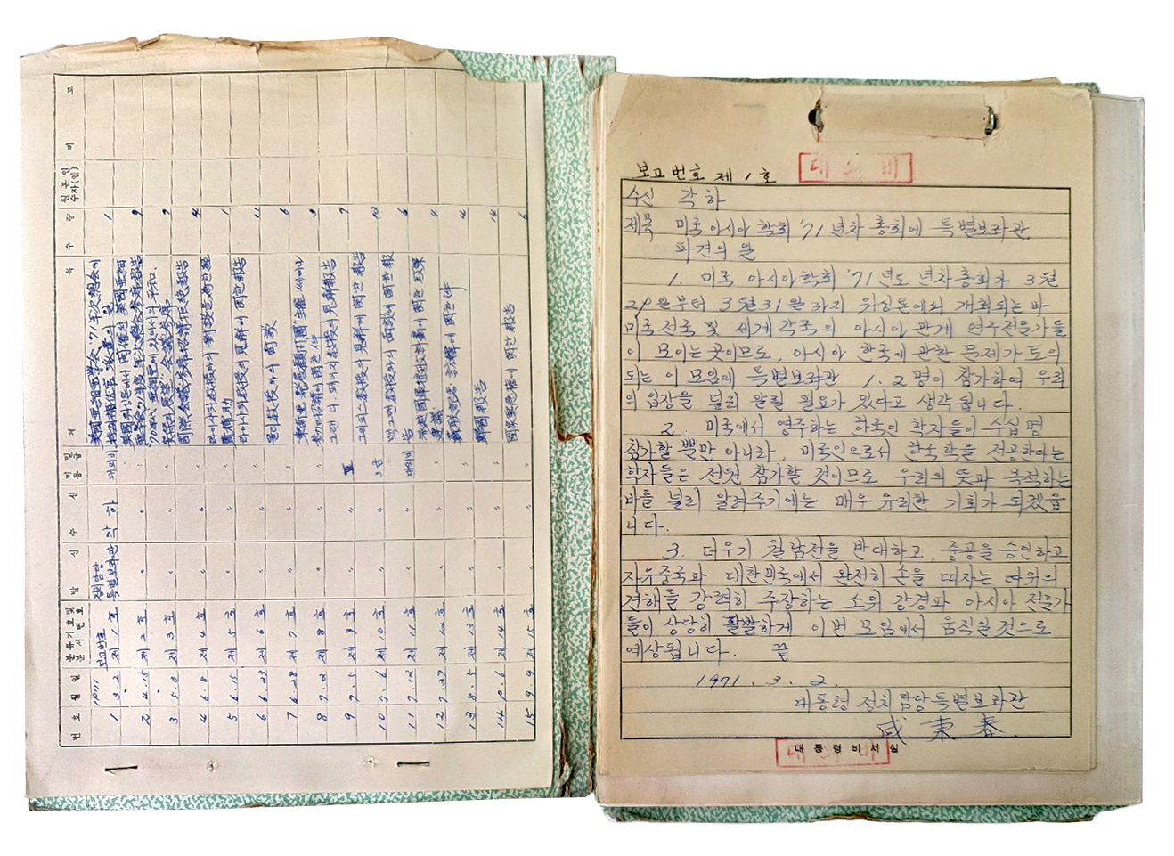 아웅산사건으로 순직한 함병춘 비서실장 자료 일괄