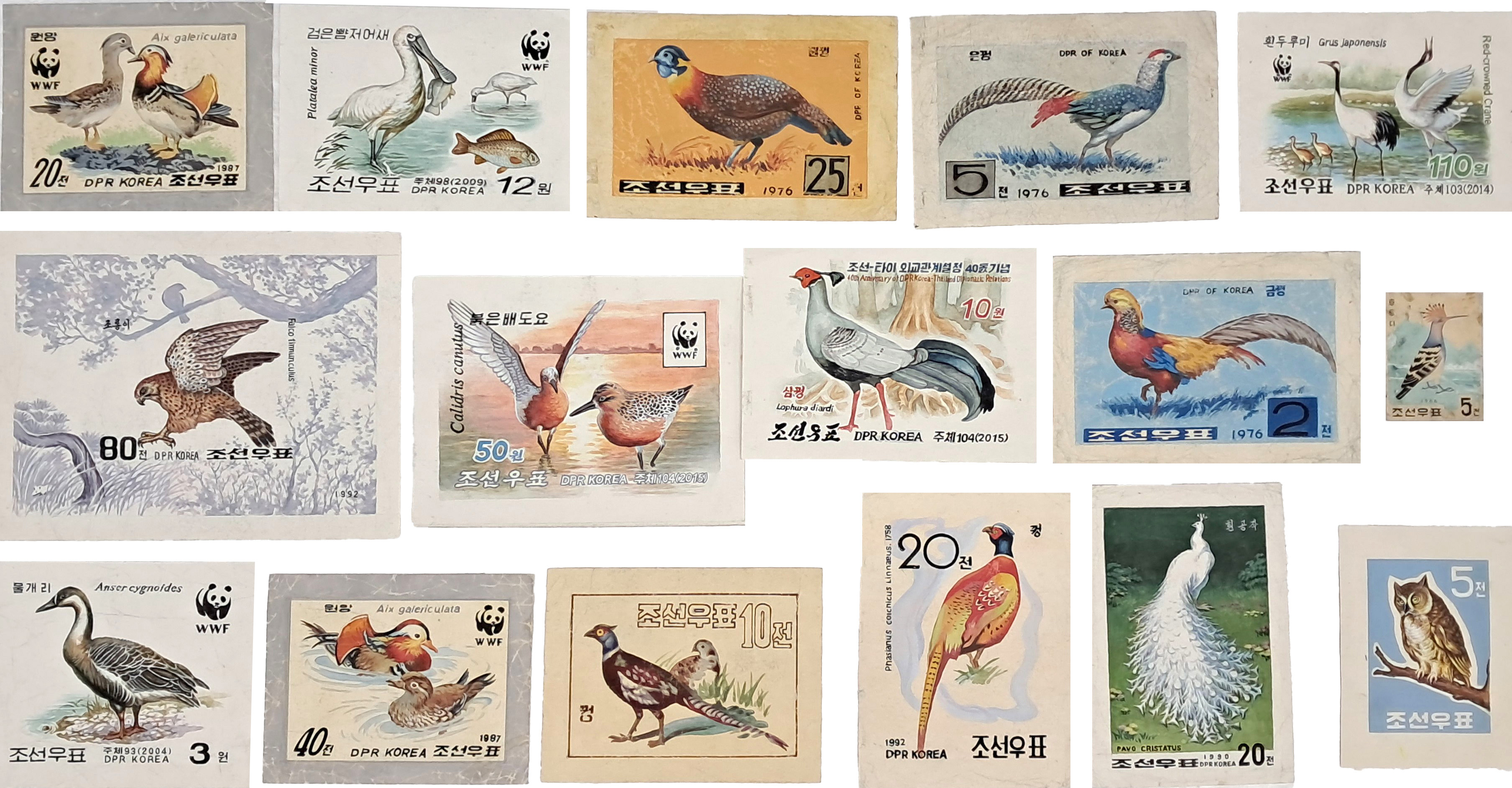 [184] ‘조류(鳥類)’ 주제 조선우표 원도 16점 일괄