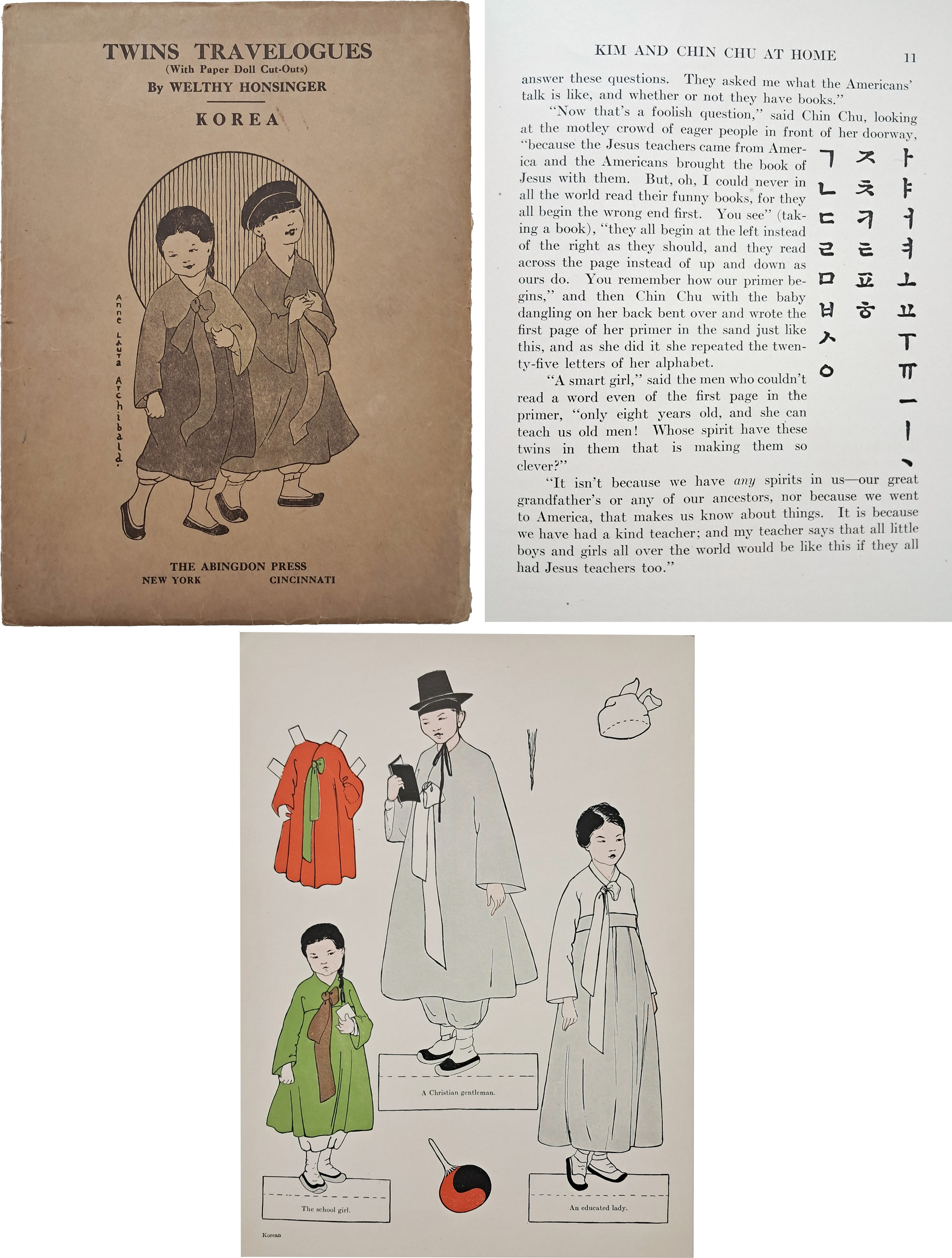 [145] 1920년대 한국의 풍습(용산 마을, 전통 혼례, 한글 자모 등)을 묘사한, 선교용 아동도서 [김과 진주의 여행]과 [원본 종이인형 세트]