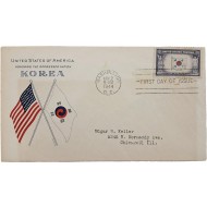 [36] 미국 피침국 태극기 우표를 실 사용한 태극기와 성조기가 있는 [피침국 초일봉투]