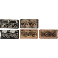 [195] 야생동물의 서식지, 구식군대 등의 모습이 담긴 스테레오 뷰 5점 일괄