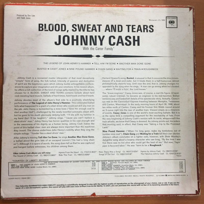 Johnny Cash ‎– Blood, Sweat And Tears