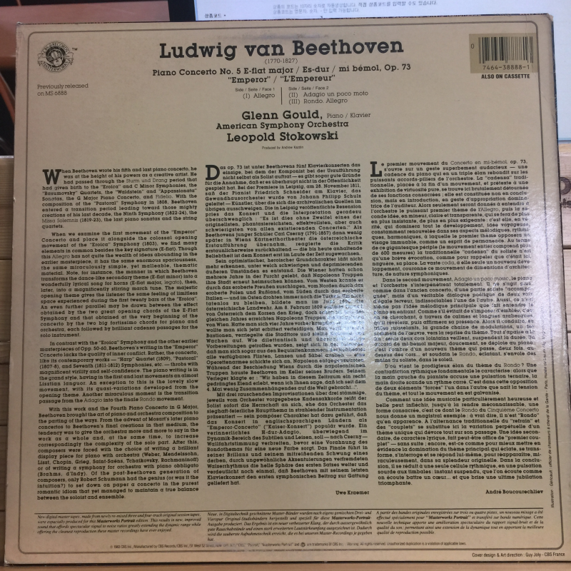 Beethoven* - Glenn Gould, The American Symphony Orchestra, Leopold Stokowski ‎– Piano Concerto No. 5 
