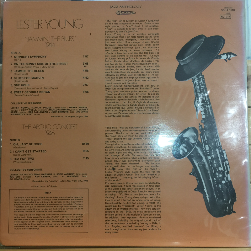 Lester Young ‎– Jammin' The Blues - The Apollo Concert