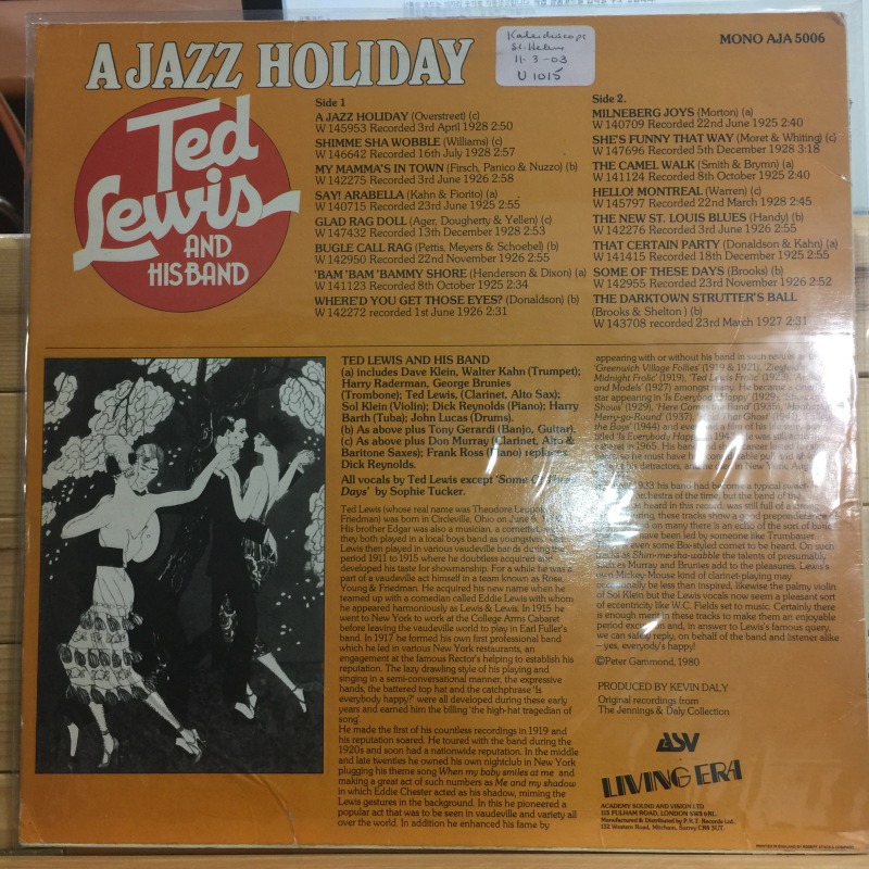 Ted Lewis And His Band ‎– A Jazz Holiday