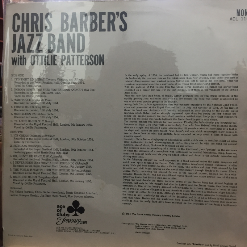 CHRIS BARBER'S JAZZ BAND WITH OTTILIE PATTERSON