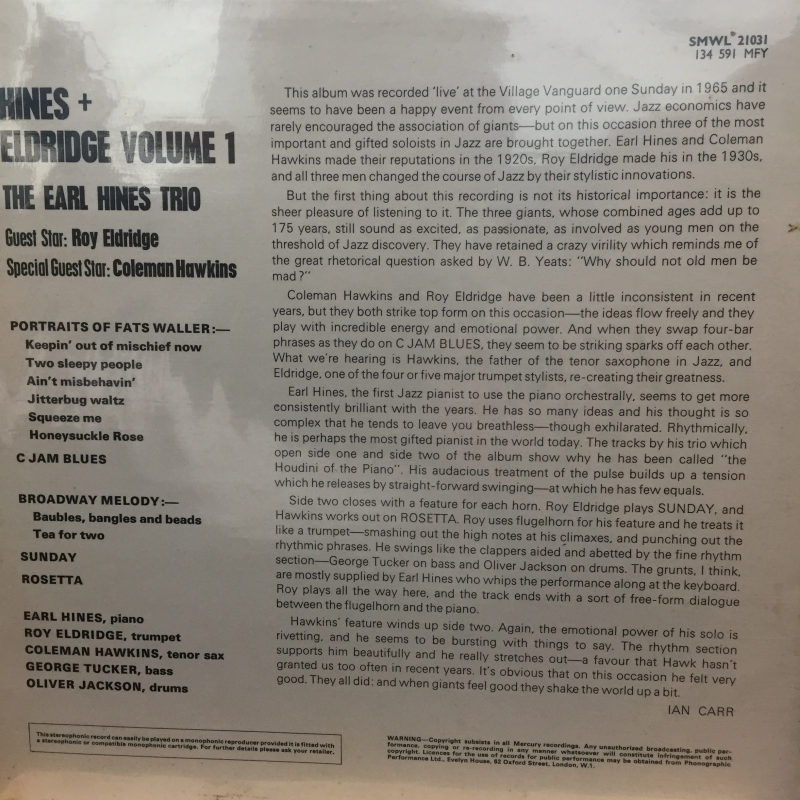 The Earl Hines Trio ‎– Hines & Eldridge