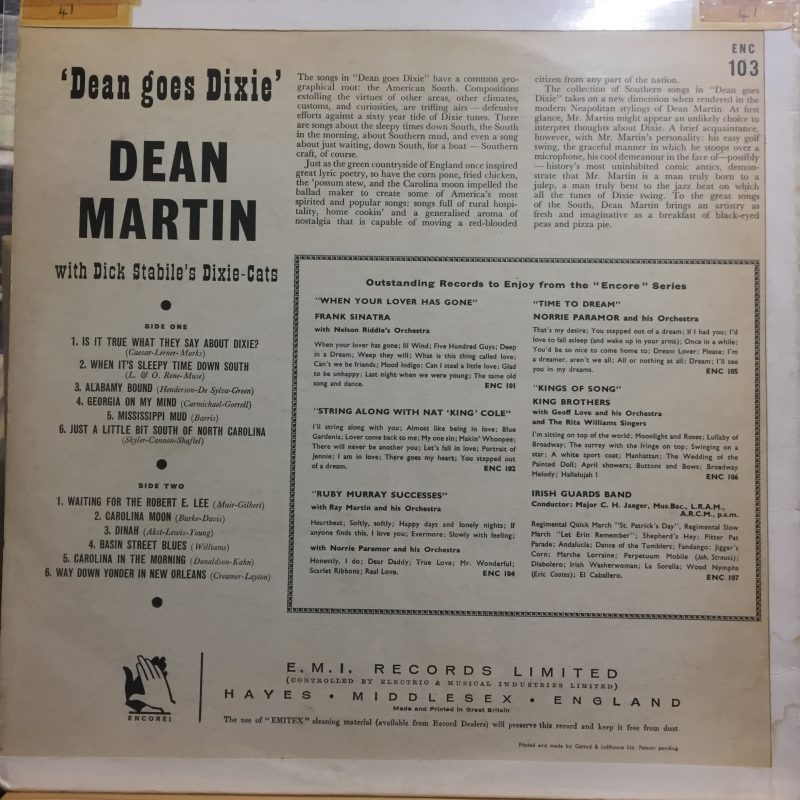 Dean Martin ‎– Dean Goes Dixie