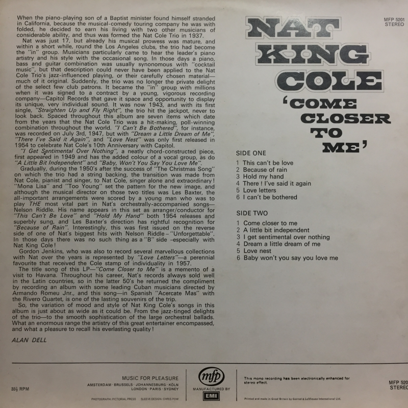 Nat King Cole ‎– Come Closer To Me