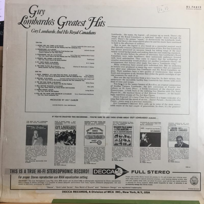 Guy Lombardo And His Royal Canadians ‎– Guy Lombardo's Greatest Hits