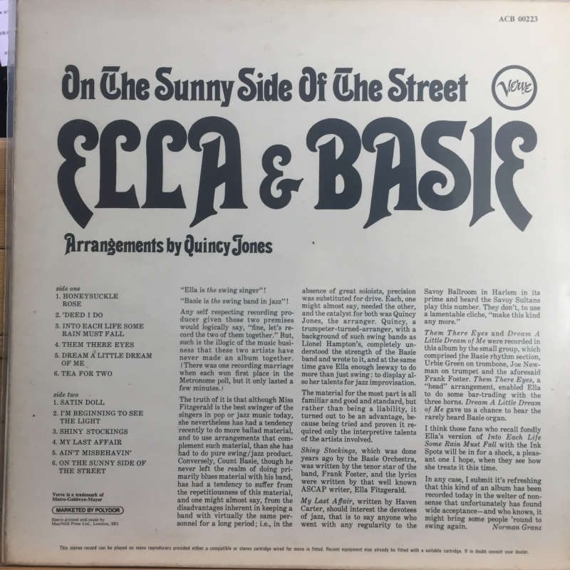 Ella Fitzgerald & Count Basie ‎– On The Sunny Side Of The Street