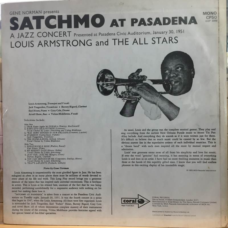 Louis Armstrong ‎– Satchmo At Pasadena