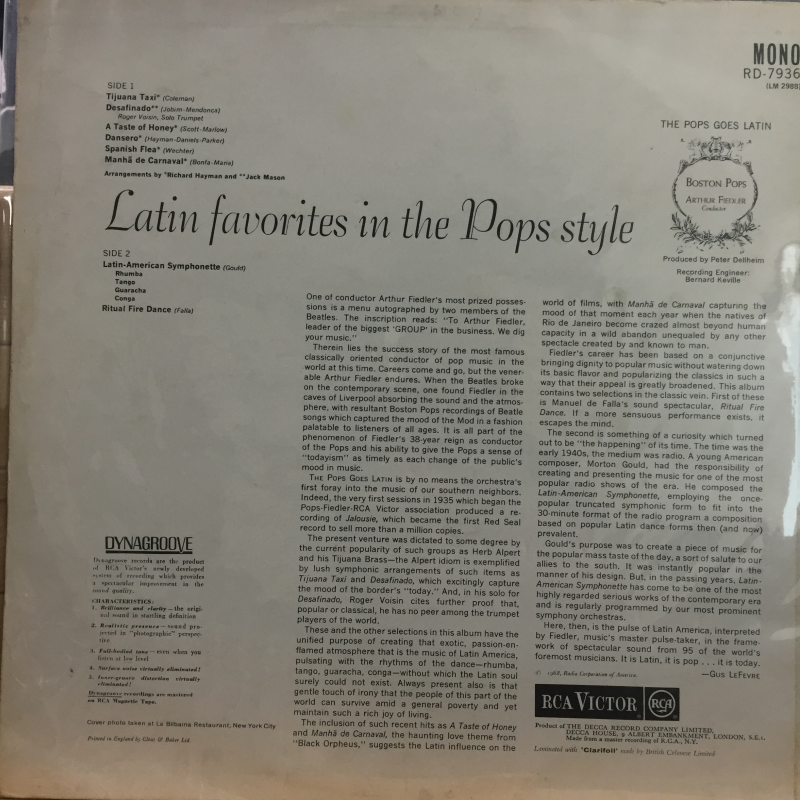 The Boston Pops Orchestra, Arthur Fiedler ‎– The Pops Goes Latin