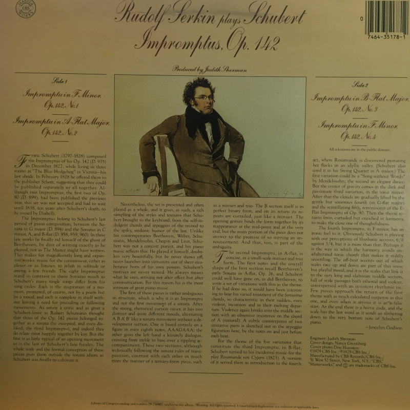 Rudolf Serkin ‎– Rudolf Serkin Plays Schubert Impromptus Op.142