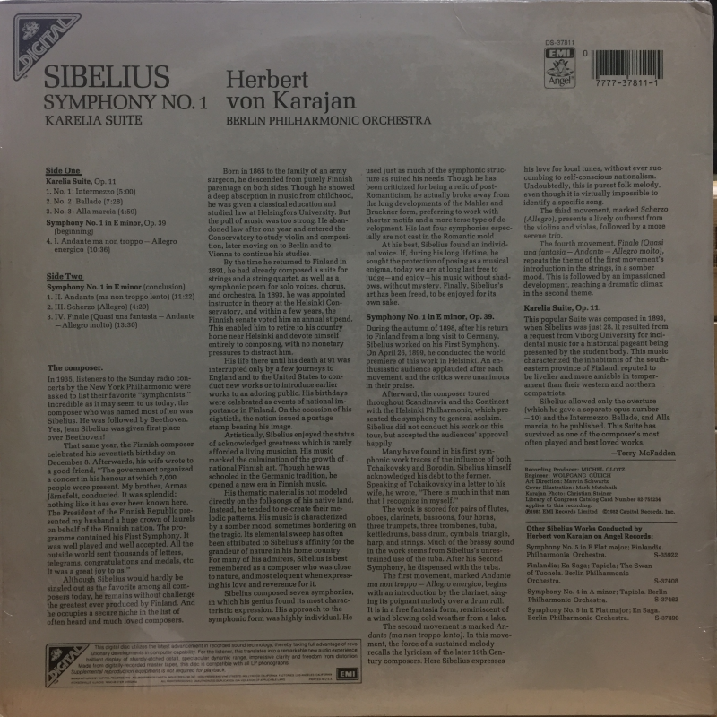 Sibelius, Karajan, Berlin Philharmonic Orchestra ‎– Symphony No. 1; Karelia Suite