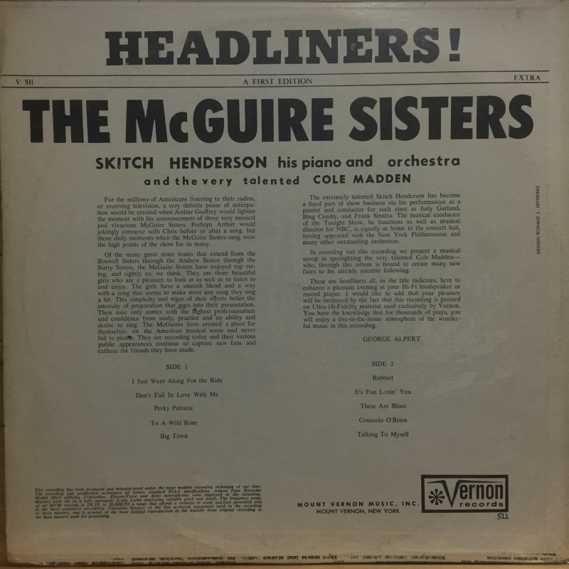 The McGuire Sisters / Skitch Henderson & His Orch.* ‎– Headliners!