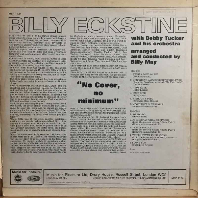 Billy Eckstine ‎– No Cover, No Minimum