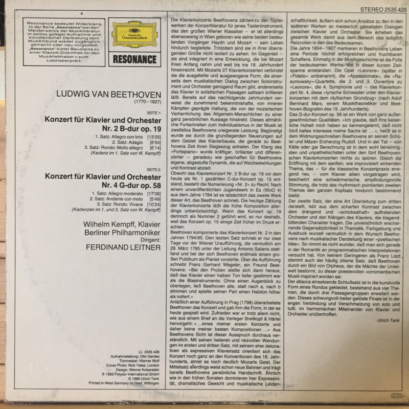 Ludwig Van Beethoven - Wilhelm Kempff, Berliner Philharmoniker, Ferdinand Leitner ‎– Klavierkonzerte Nr.2&4