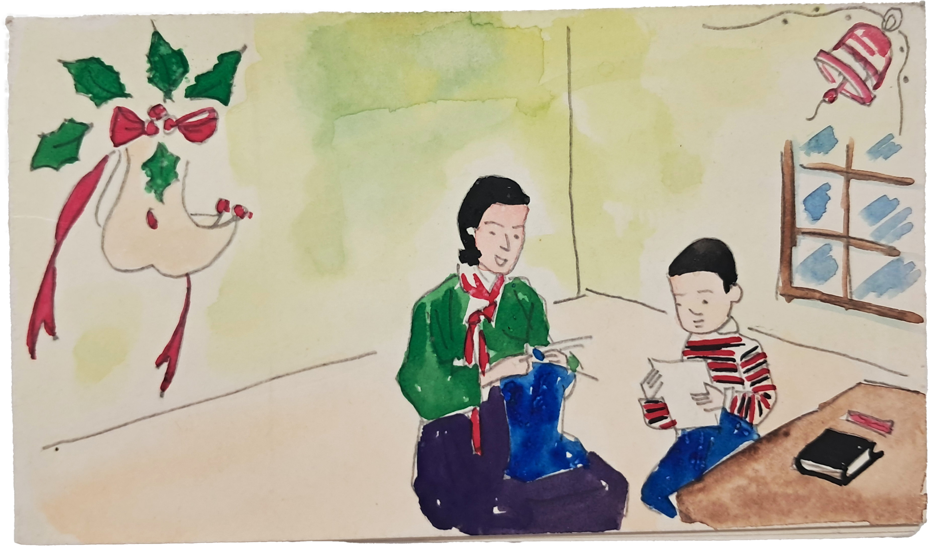 [35] 한국 목포 고아원 성덕원에서 외국 후원자에게 보낸 모자상의 핸드 페이팅 [성탄 감사카드]