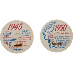 [22] 히로시마 원자폭탄 투하와 한국전쟁 일러스트가 있는 1950~60년대 우유마개 2종 일괄