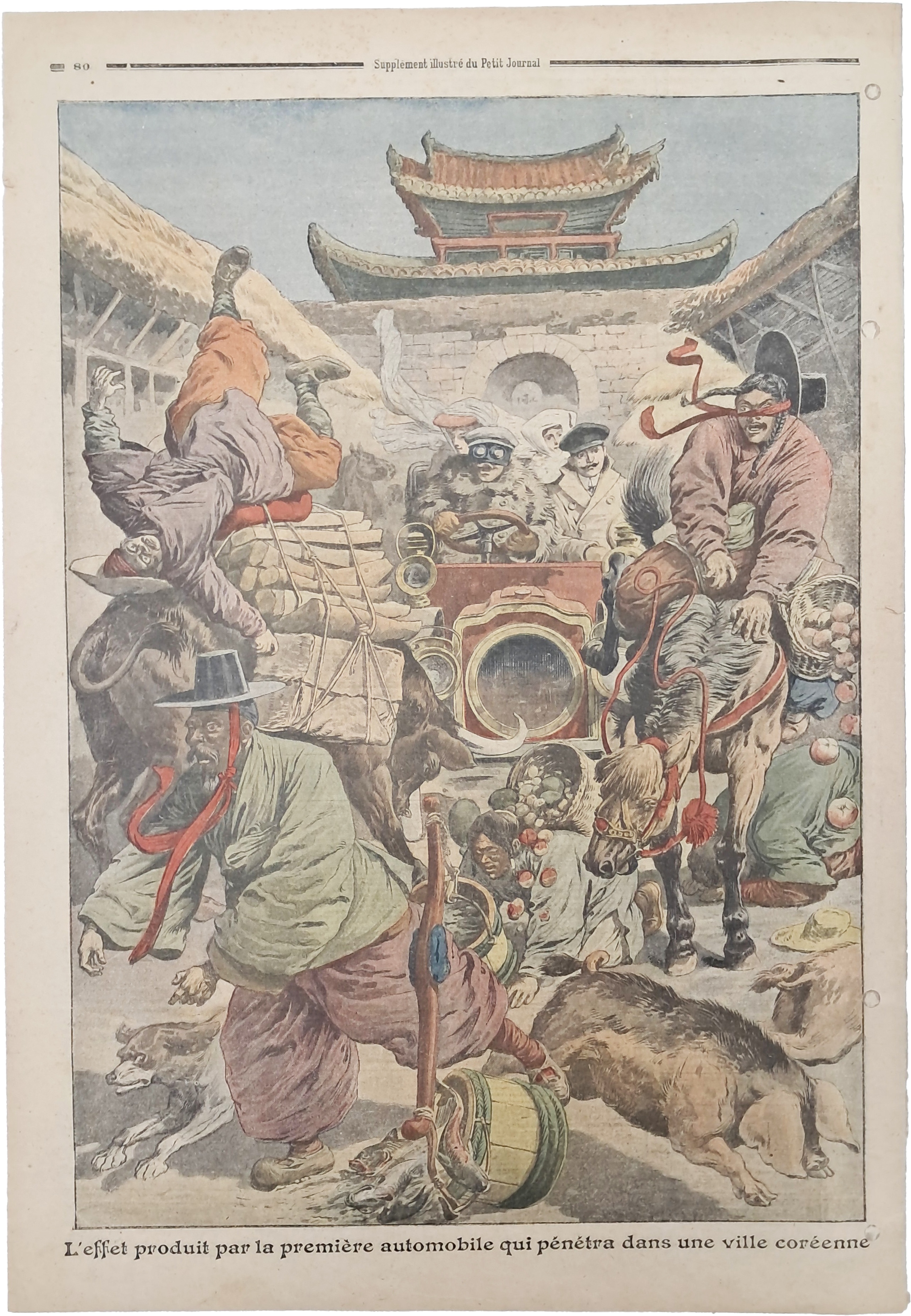 [38] 조선에 첫 자동차가 소개되며, 충격적인 반응 모습을 담은 삽화가 실린 [Le Petit Journal]
