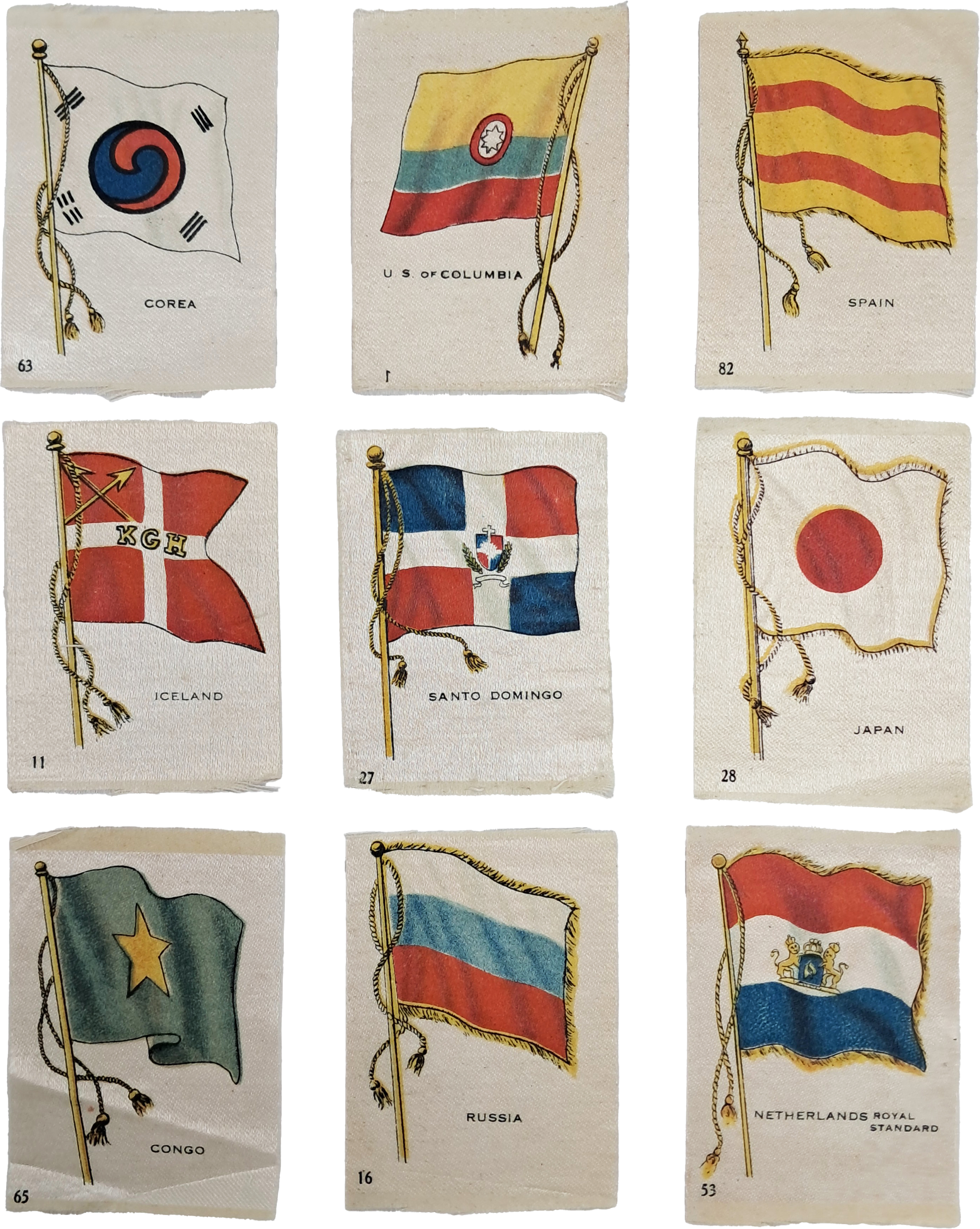 [58] 1900년대 초 실크 태극기를 포함한 국기 9점 모음